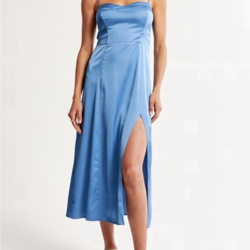 Abercrombie & Fitch Camille Sky-Blue Satin Midi Dress